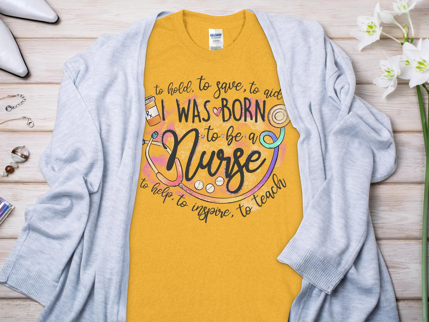 Born To Be Nurse, Future Nurse Gift Idea, Nursing School Student Grad, RN LPN, Nurse Life, Funny Nurse Quality Gilden Tee - Creations Unlimited