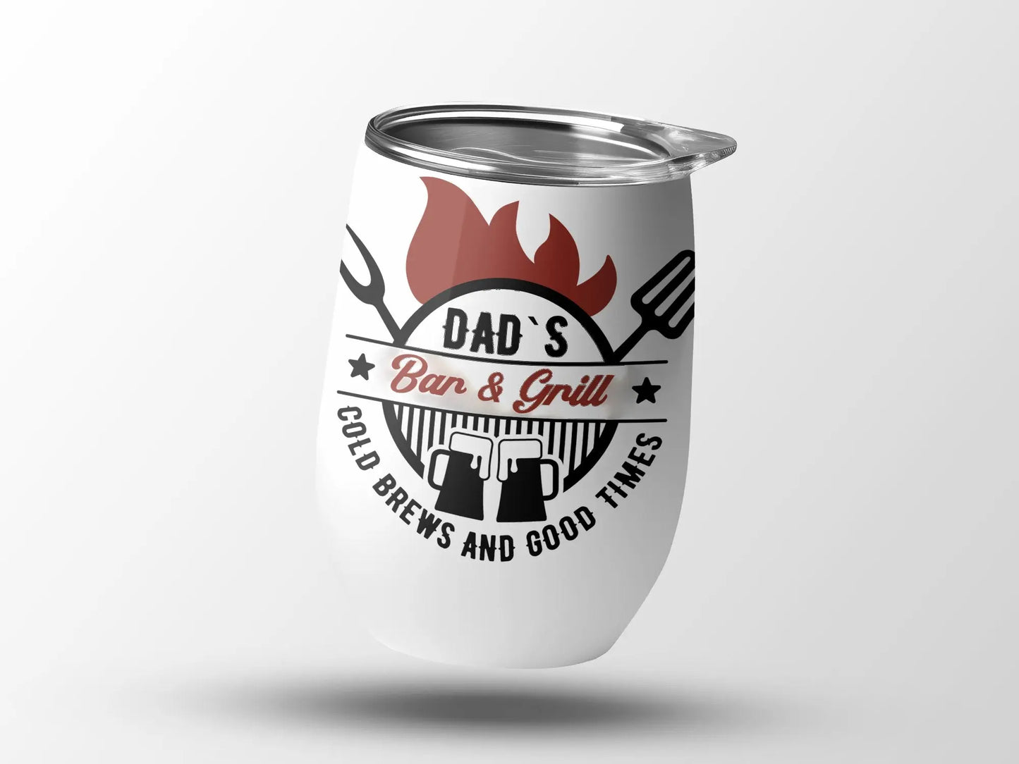 Dad's Bar & Grill Funny BBQ Wear Great for Your BBQ Cookouts 12 0z Wine Tumbler - Creations Unlimited