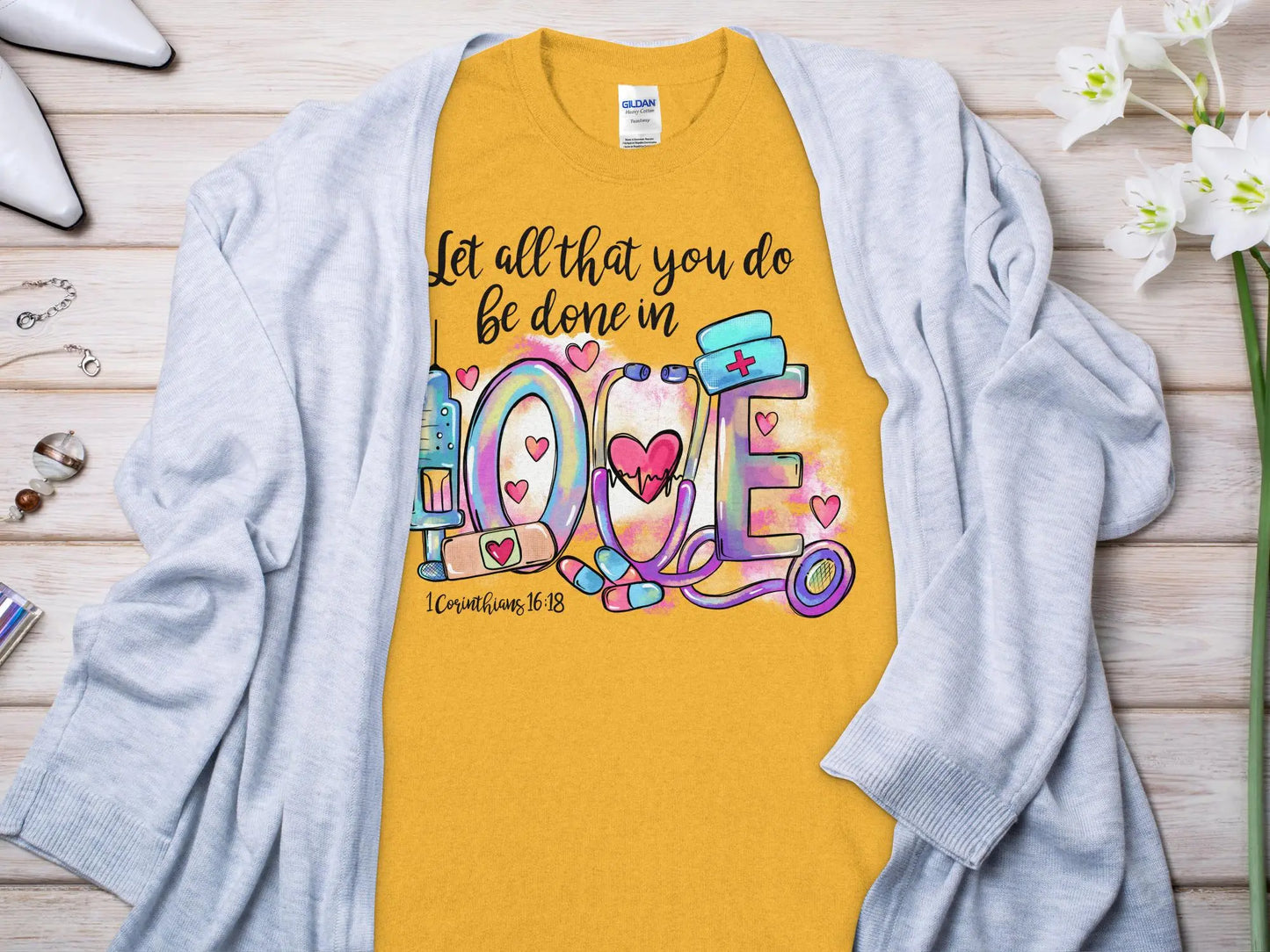 Done In Love Nurse, Future Nurse Gift Idea, Nursing School Student Grad, RN LPN, Nurse Life, Funny Nurse Quality Gilden Tee - Creations Unlimited