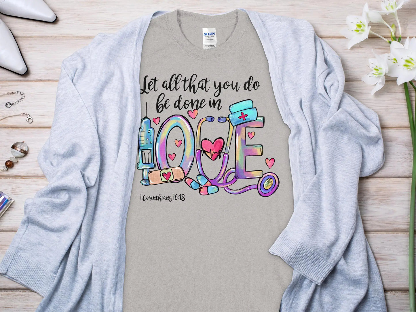 Done in Love Nurse, Future Nurse Gift Idea, Nursing School Student Grad, RN LPN, Nurse Life, Funny Nurse Quality Gilden Tee - Creations Unlimited