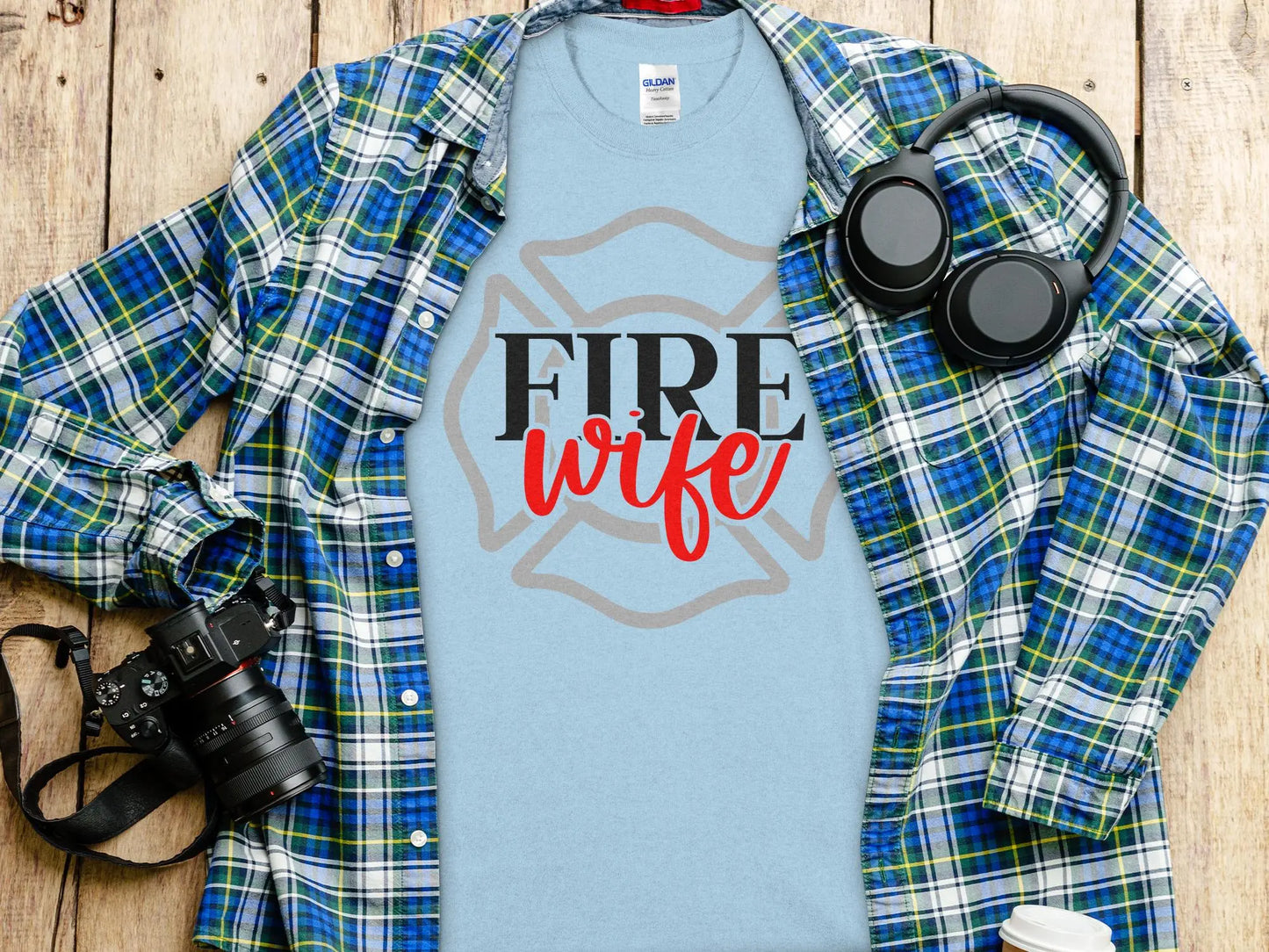 Fire Fighter Wife Tee - Shirt Quality Gilden Tee Support Your Firefighter - Creations Unlimited