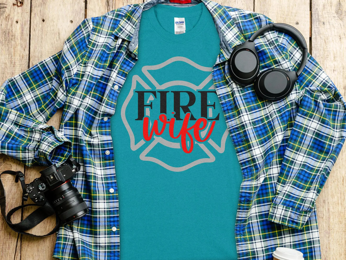 Fire Fighter Wife Tee - Shirt Quality Gilden Tee Support Your Firefighter - Creations Unlimited