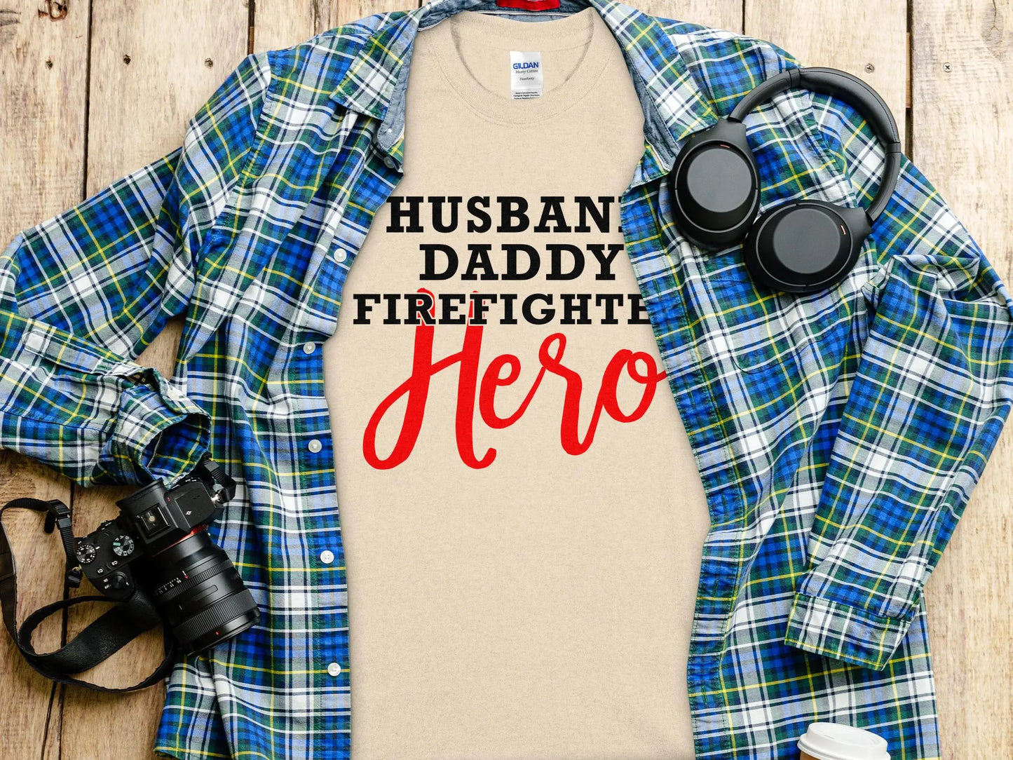 Husband Daddy Fire Fighter Tee - Shirt. Quality Gilden Tee. Support Your Firefighters. - Creations Unlimited