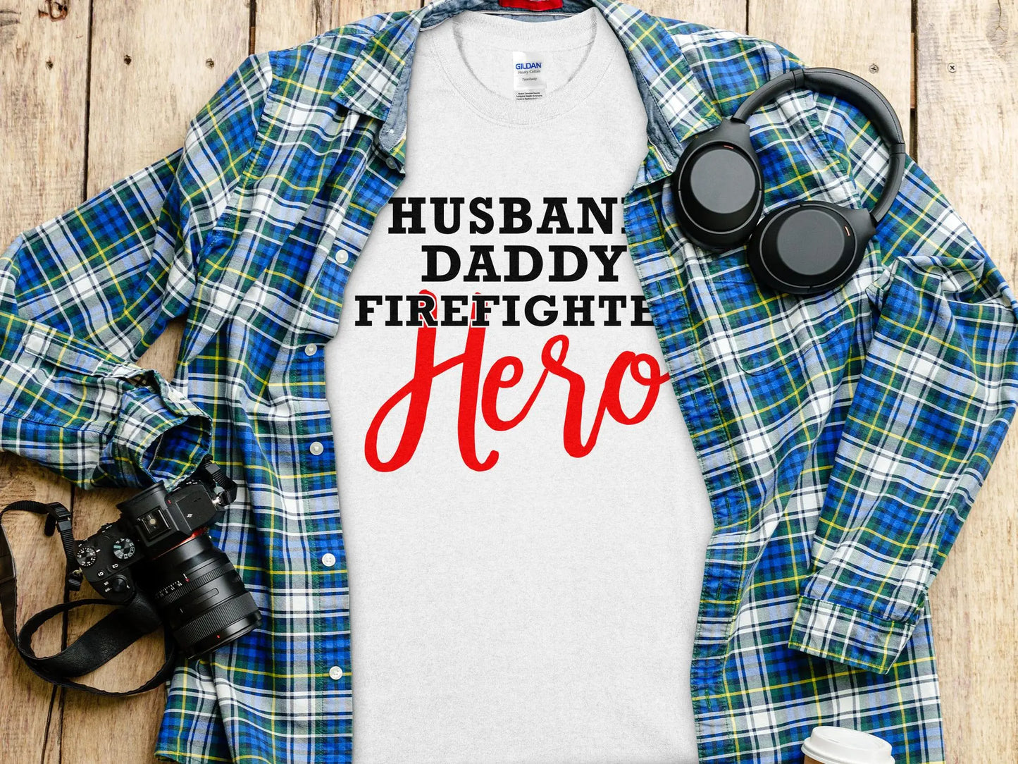 Husband Daddy Fire Fighter Tee - Shirt. Quality Gilden Tee. Support Your Firefighters. - Creations Unlimited