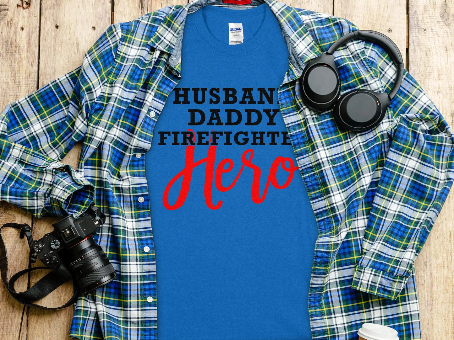 Husband Daddy Fire Fighter Tee - Shirt. Quality Gilden Tee. Support Your Firefighters. - Creations Unlimited