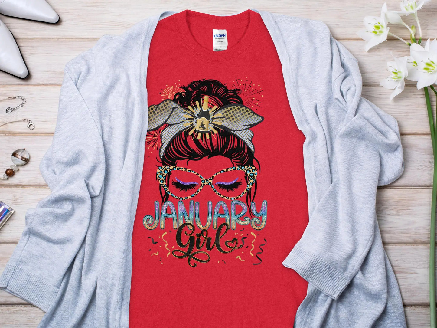 January Girl Birthday T- Makes a Great Gift Quality T- All Sizes and Colors Quality Gilden Tee - Creations Unlimited