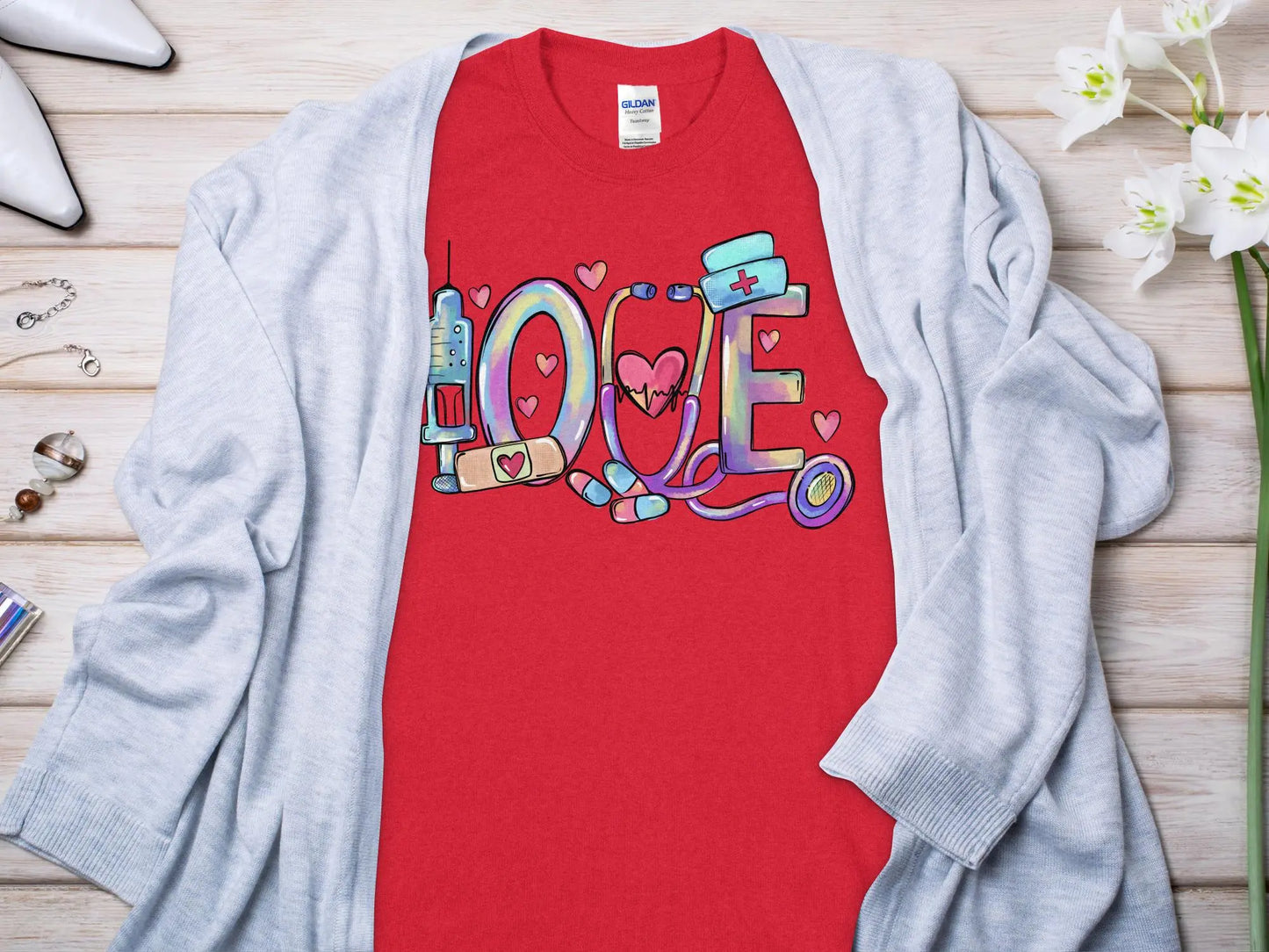 Love Nurse, New Future Nurse Gift Idea, Nursing School Student Grad, RN LPN, Nurse Life, Funny Nurse Quality Gilden Tee. Support Your Nurses. - Creations Unlimited