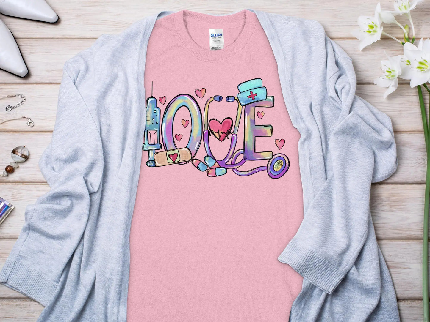 Love Nurse, New Future Nurse Gift Idea, Nursing School Student Grad, RN LPN, Nurse Life, Funny Nurse Quality Gilden Tee. Support Your Nurses. - Creations Unlimited