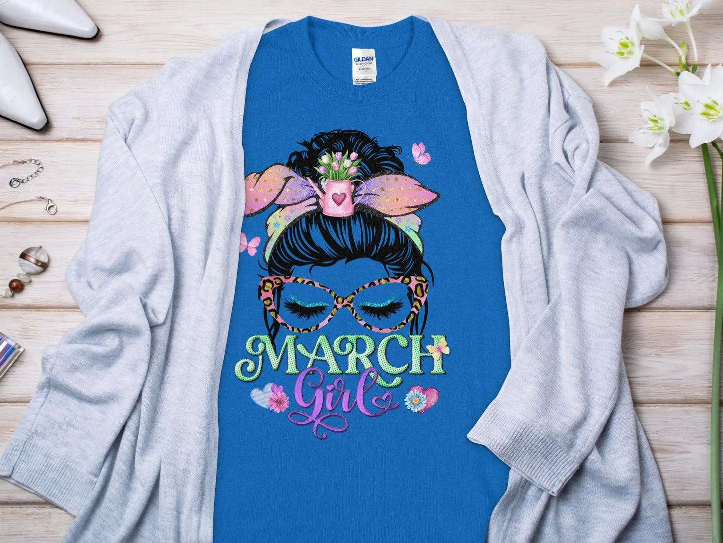 March Girl Birthday T- Makes a Great Gift Quality T- All Sizes and Colors Quality Gilden Tee - Creations Unlimited