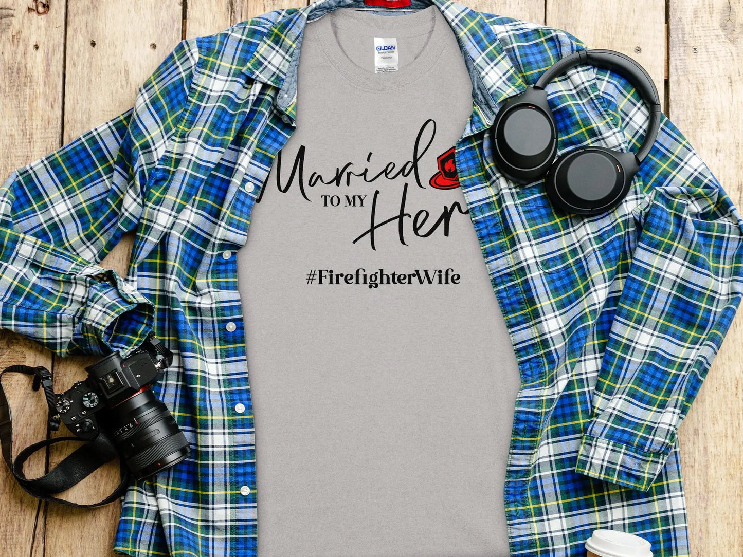 Married to my Hero Fire Fighter Tee - Shirt Quality Gilden Tee. Support Your Firefighter. - Creations Unlimited