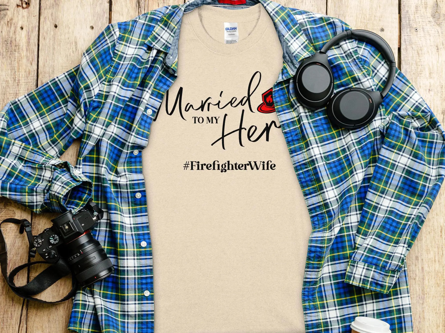 Married to my Hero Fire Fighter Tee - Shirt Quality Gilden Tee. Support Your Firefighter. - Creations Unlimited