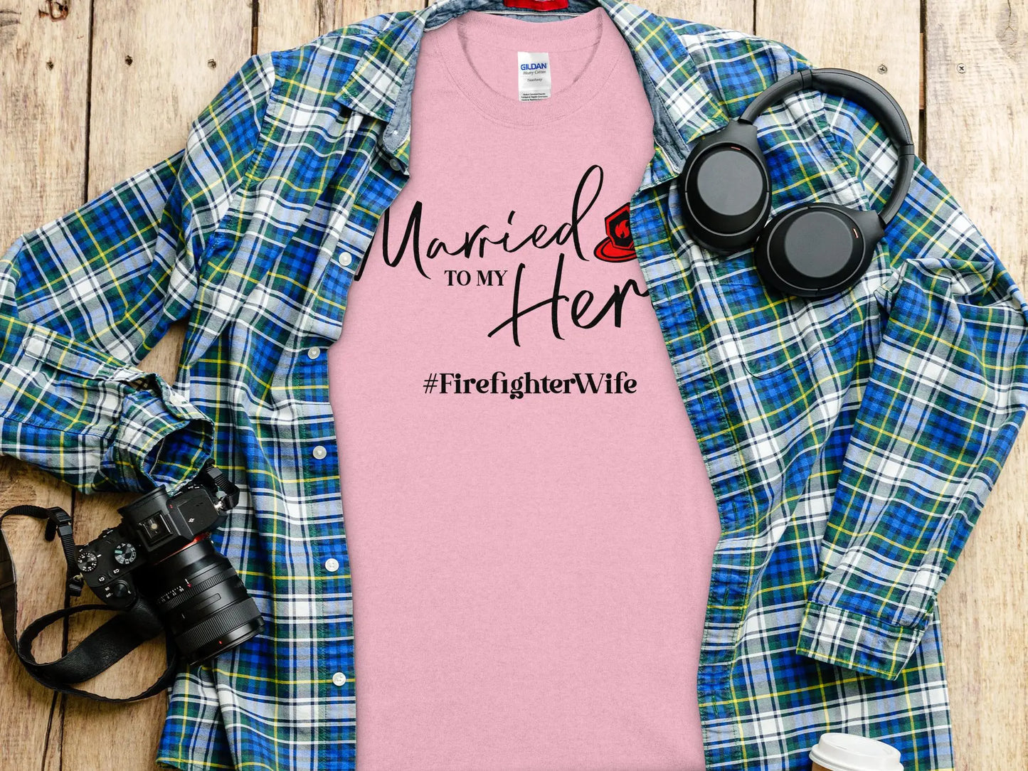 Married to my Hero Fire Fighter Tee - Shirt Quality Gilden Tee. Support Your Firefighter. - Creations Unlimited