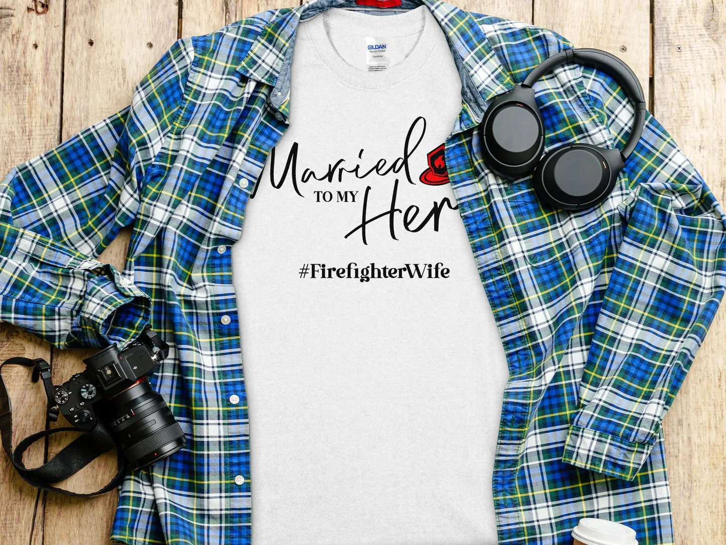 Married to my Hero Fire Fighter Tee - Shirt Quality Gilden Tee. Support Your Firefighter. - Creations Unlimited