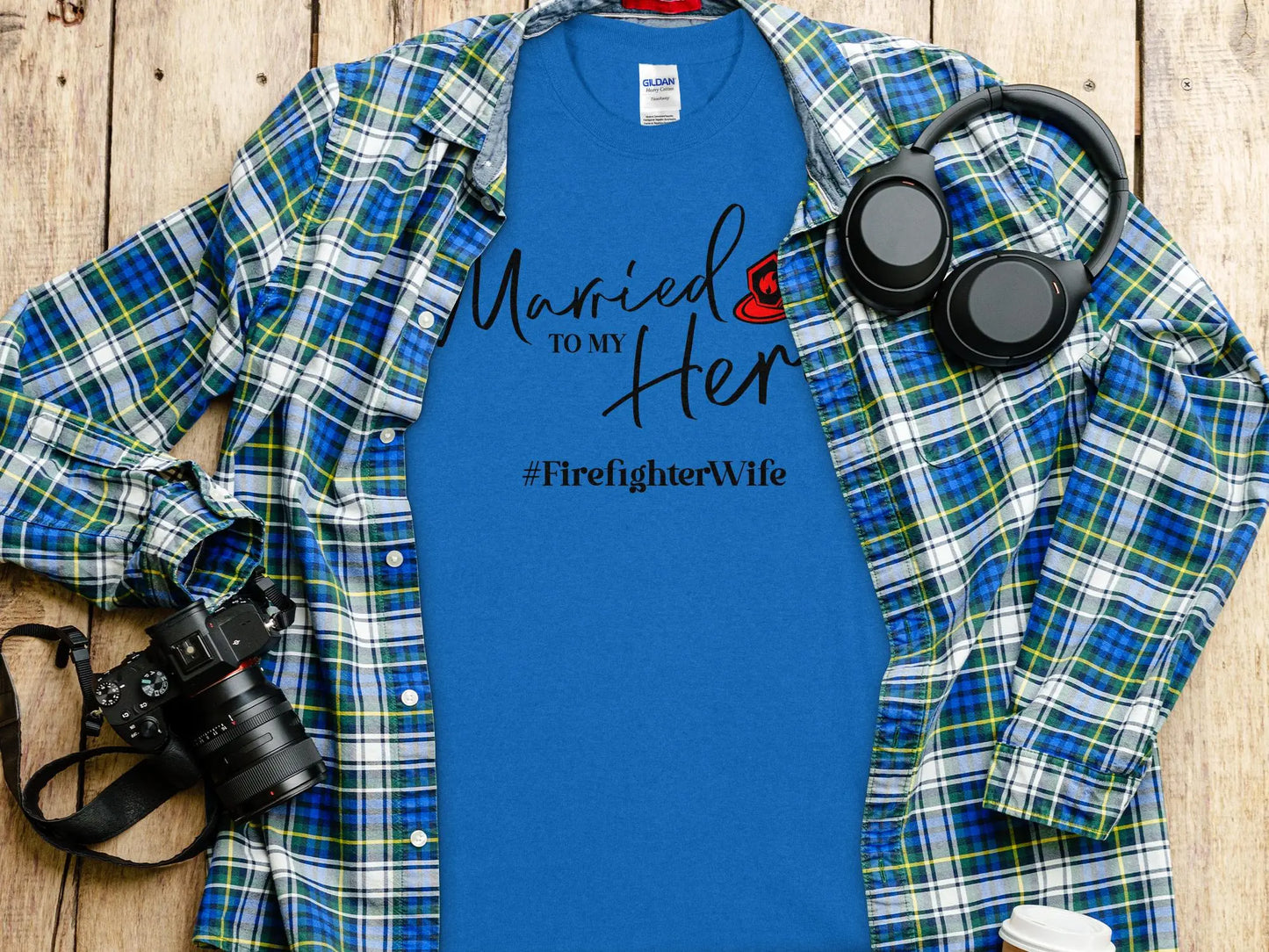 Married to my Hero Fire Fighter Tee - Shirt Quality Gilden Tee. Support Your Firefighter. - Creations Unlimited