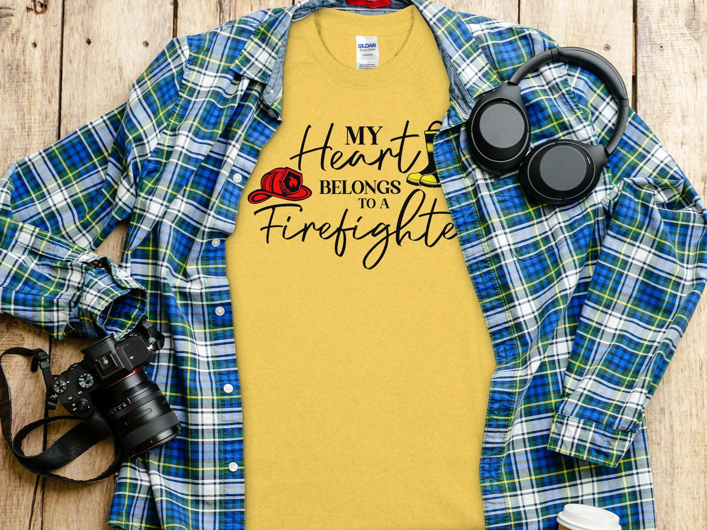 My Heart Belongs to a Fire Fighter Tee - Shirt Quality Gilden Tee. Support Your Firefighter - Creations Unlimited