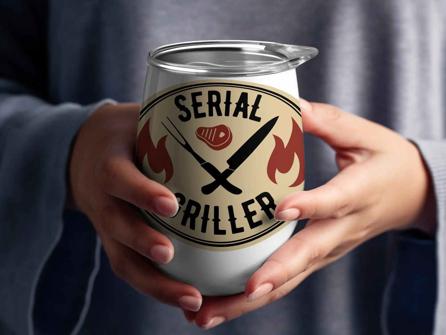 Serial Griller Funny Apparel BBQ Wear Great for Your BBQ Cookouts 12 0z Wine Tumbler - Creations Unlimited