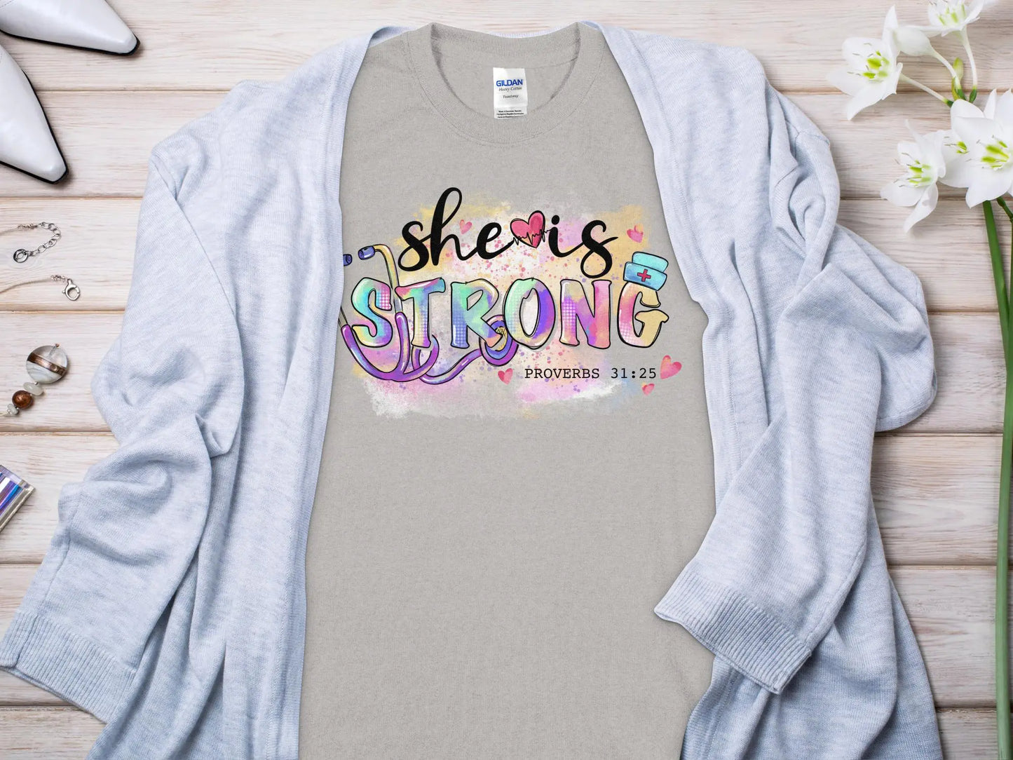 She Is Strong Nurse, Future Nurse Gift Idea, Nursing School Student Grad, LPN, Nurse Life, Funny Nurse Quality Gildan Tee Support a Nurse - Creations Unlimited