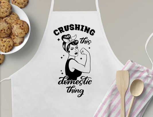 Apron Crushing This Domestic Thing Kitchen Gift Creative Fun Apparel - Creations Unlimited
