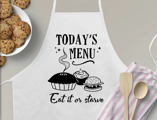 Apron Today's Menu Eat it or Starve Kitchen Gift Creative Fun Apparel Unbranded