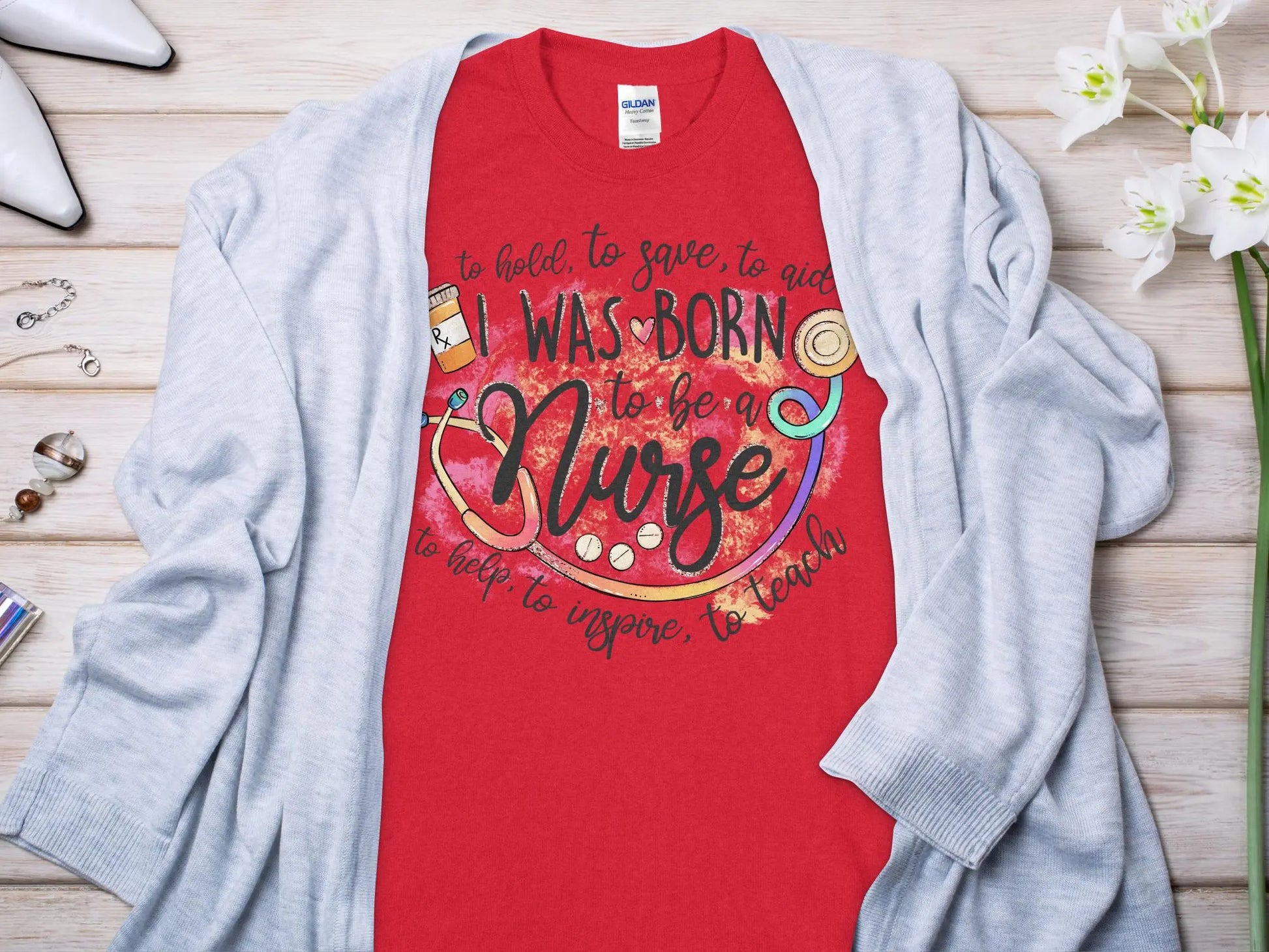 Born To Be Nurse, Future Nurse Gift Idea, Nursing School Student Grad, RN LPN, Nurse Life, Funny Nurse Quality Gilden Tee - Creations Unlimited