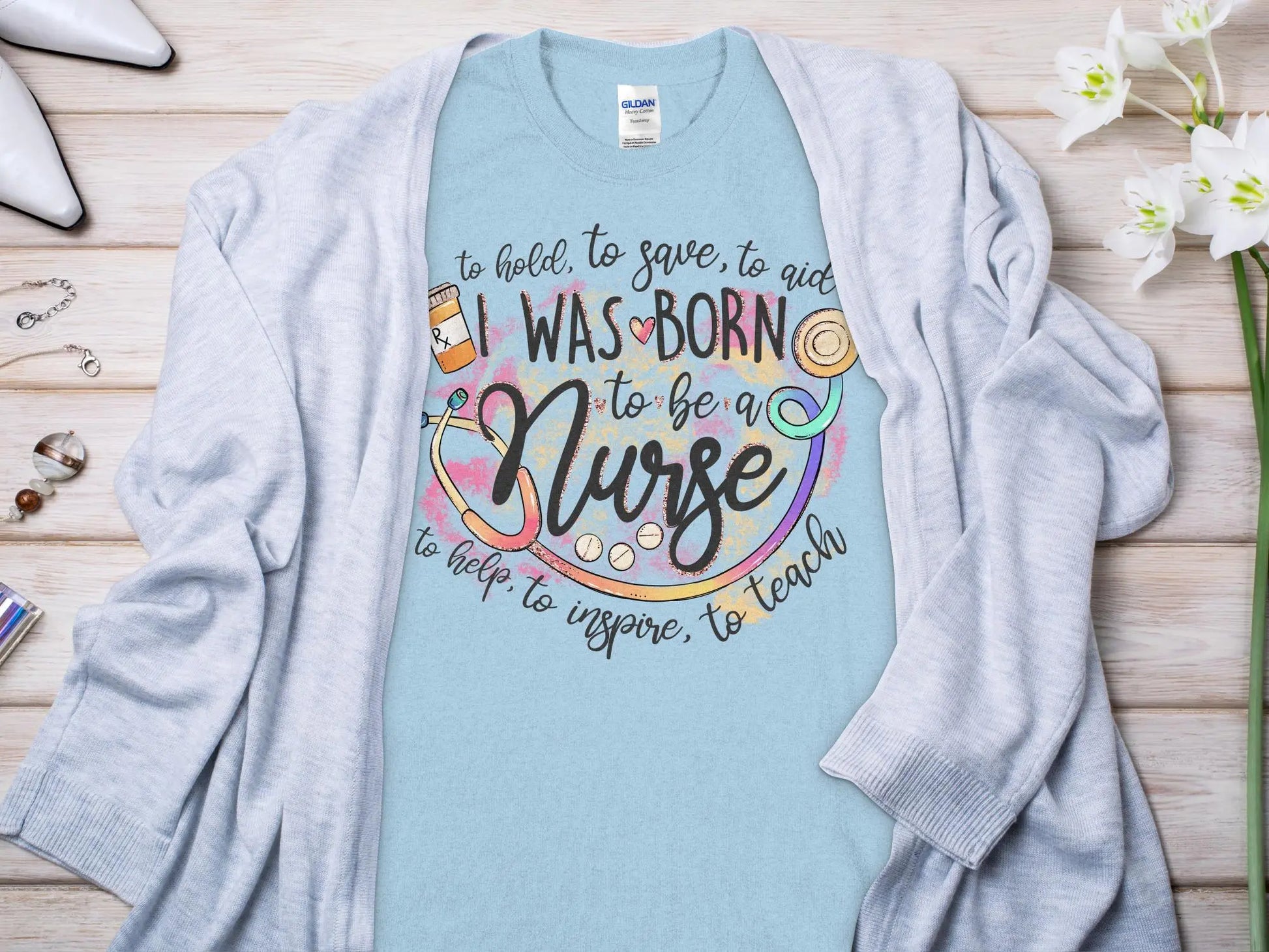 Born To Be Nurse, Future Nurse Gift Idea, Nursing School Student Grad, RN LPN, Nurse Life, Funny Nurse Quality Gilden Tee - Creations Unlimited