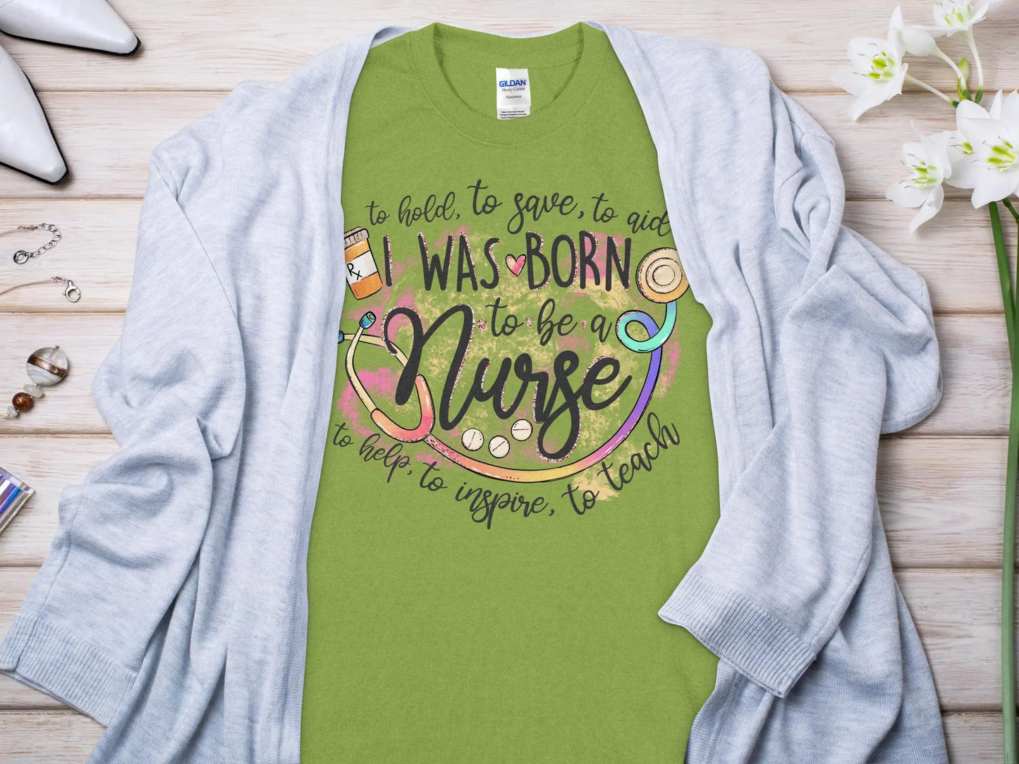 Born To Be Nurse, Future Nurse Gift Idea, Nursing School Student Grad, RN LPN, Nurse Life, Funny Nurse Quality Gilden Tee - Creations Unlimited