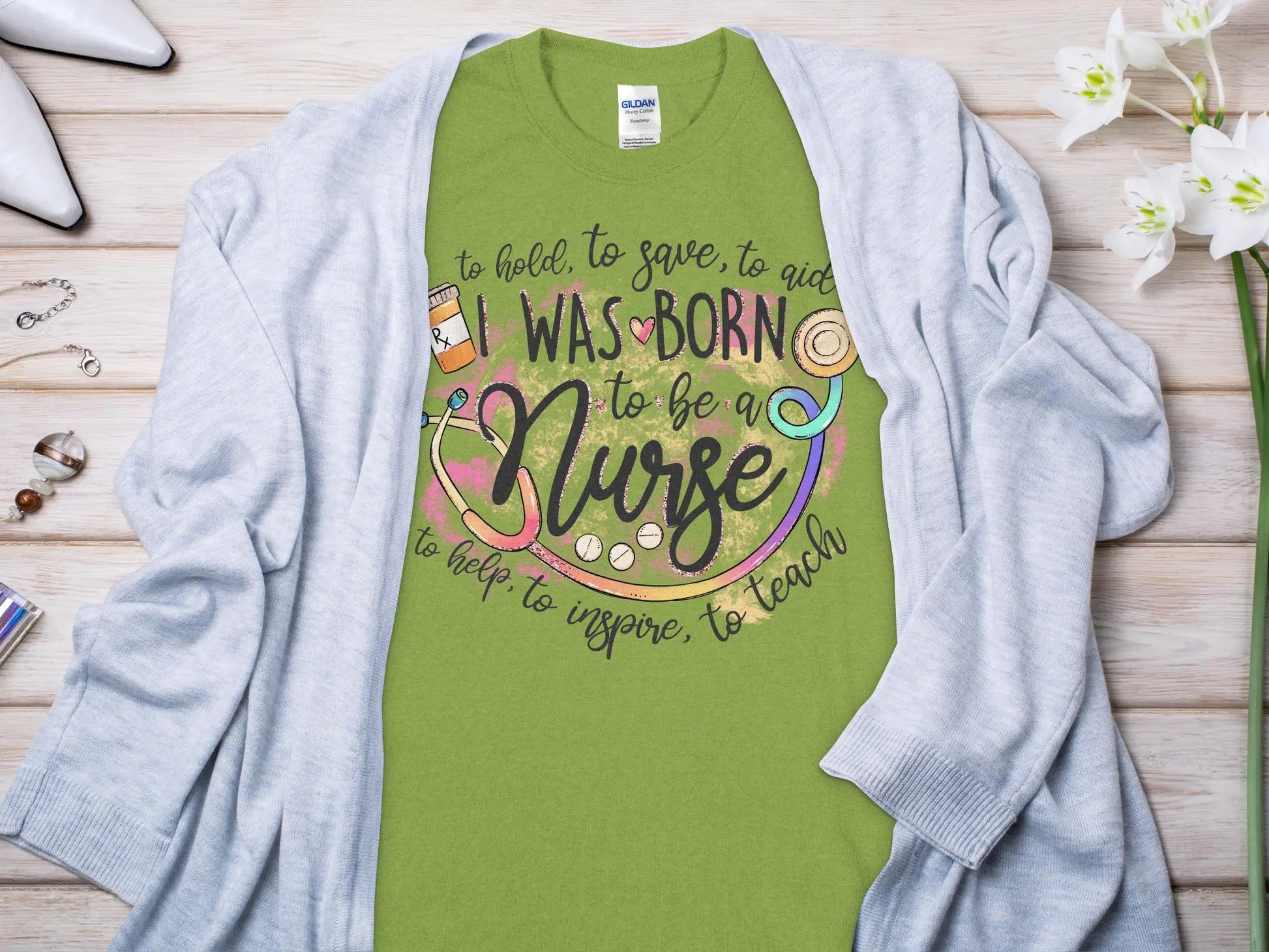 Born To Be Nurse, Future Nurse Gift Idea, Nursing School Student Grad, RN LPN, Nurse Life, Funny Nurse Quality Gilden Tee - Creations Unlimited