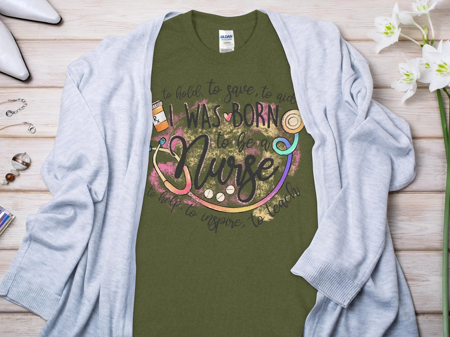 Born To Be Nurse, Future Nurse Gift Idea, Nursing School Student Grad, RN LPN, Nurse Life, Funny Nurse Quality Gilden Tee - Creations Unlimited