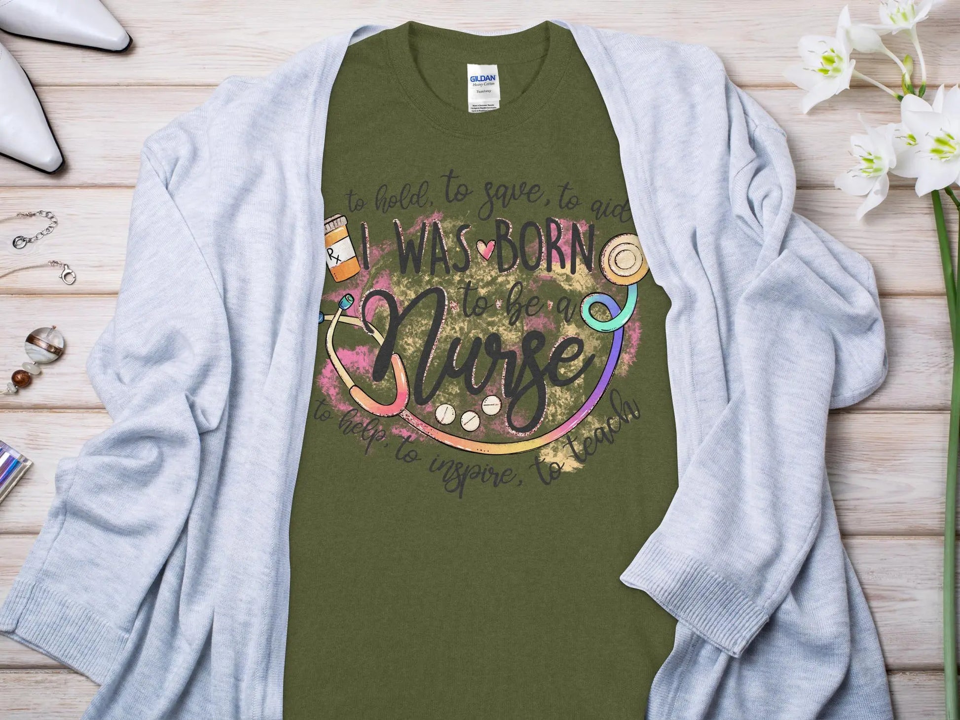 Born To Be Nurse, Future Nurse Gift Idea, Nursing School Student Grad, RN LPN, Nurse Life, Funny Nurse Quality Gilden Tee - Creations Unlimited
