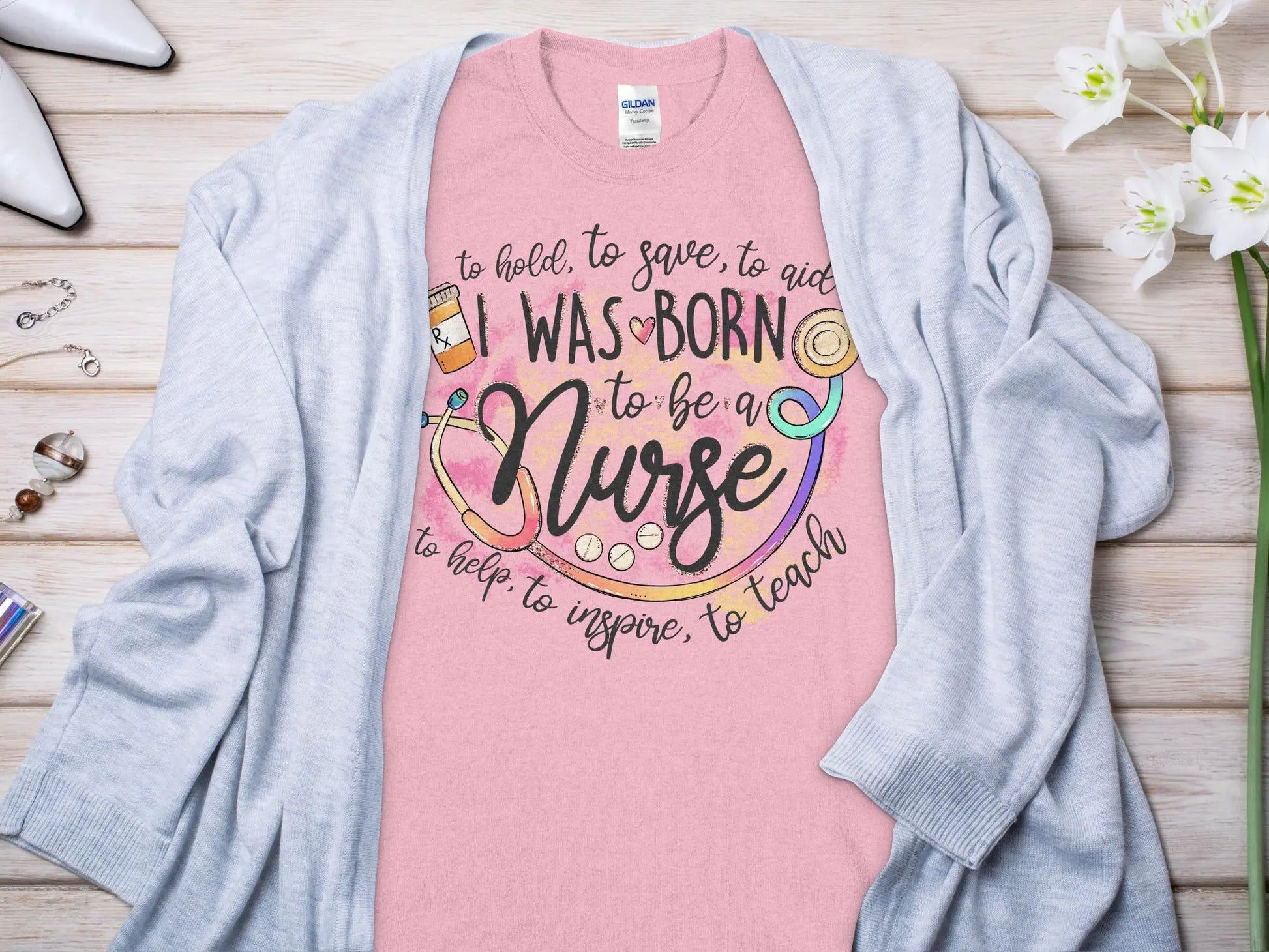 Born To Be Nurse, Future Nurse Gift Idea, Nursing School Student Grad, RN LPN, Nurse Life, Funny Nurse Quality Gilden Tee - Creations Unlimited