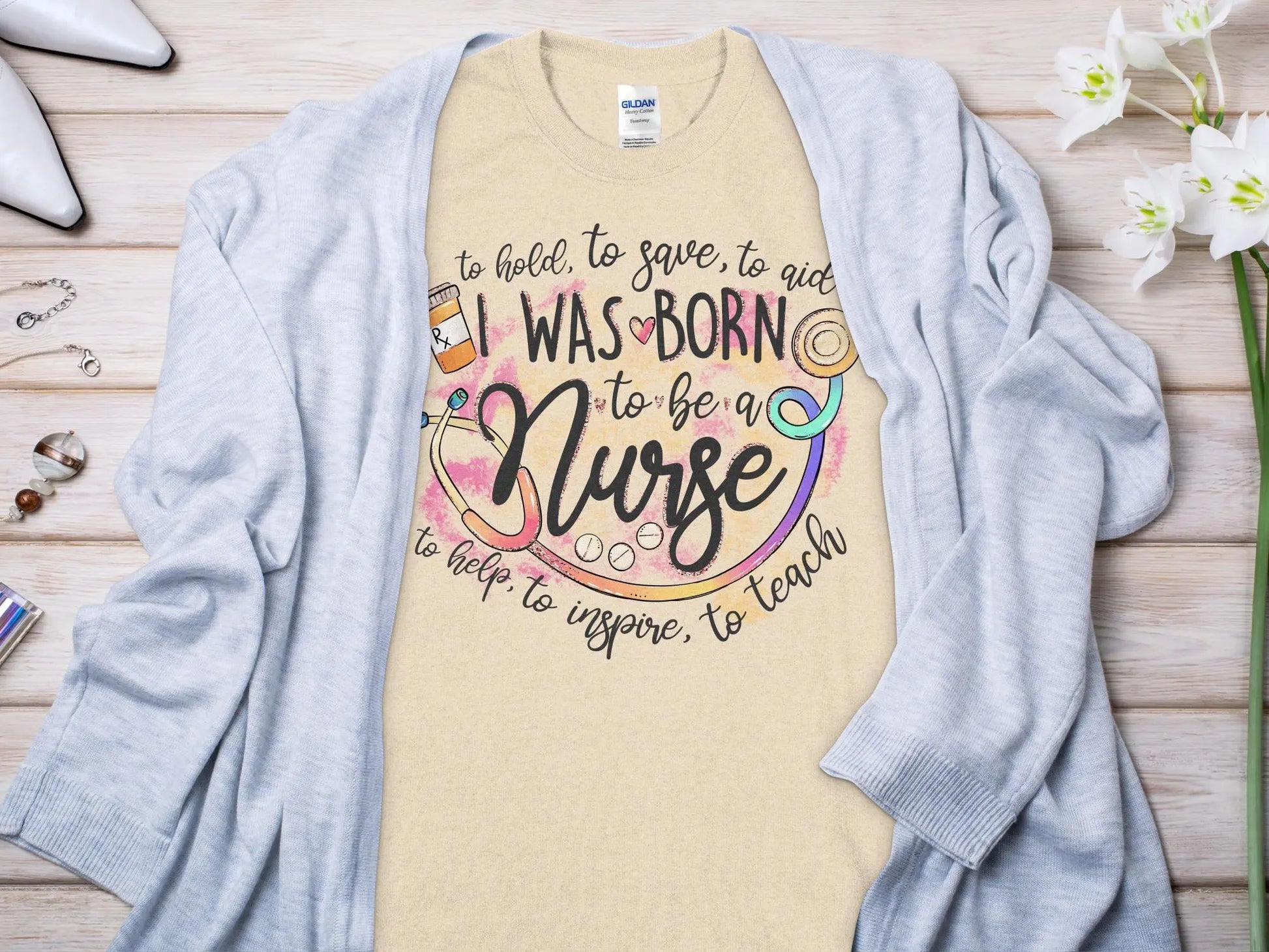 Born To Be Nurse, Future Nurse Gift Idea, Nursing School Student Grad, RN LPN, Nurse Life, Funny Nurse Quality Gilden Tee - Creations Unlimited