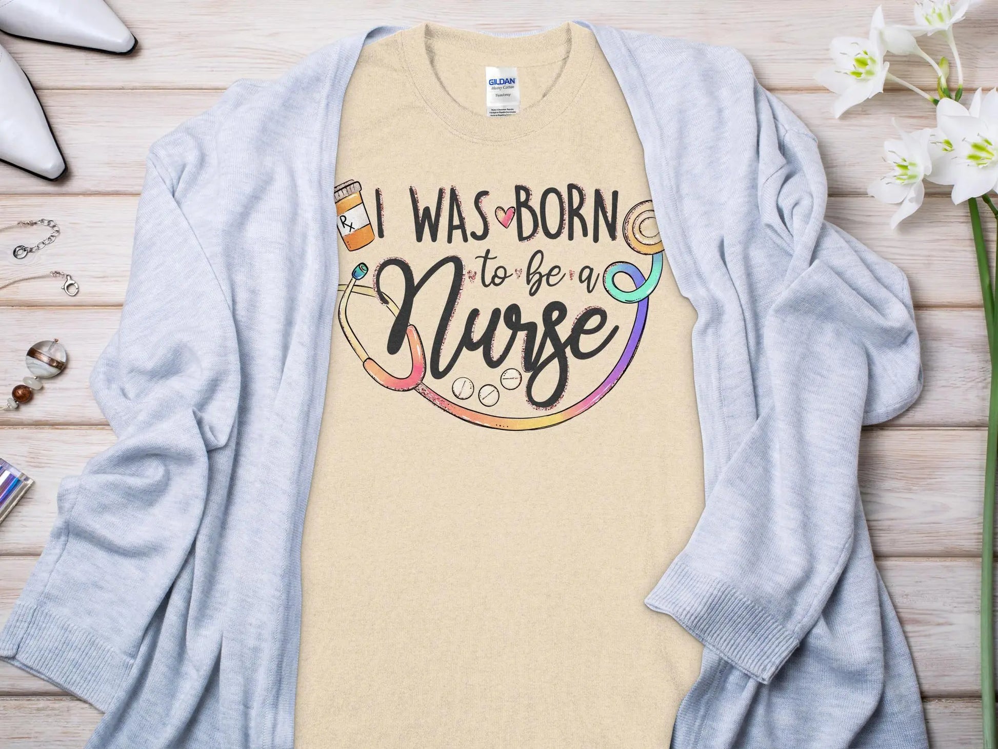 Born to Be Nurse, Future Nurse Gift Idea, Nursing School Student Grad, RN LPN, Nurse Life, Funny Nurse Quality Gilden Tee - Creations Unlimited