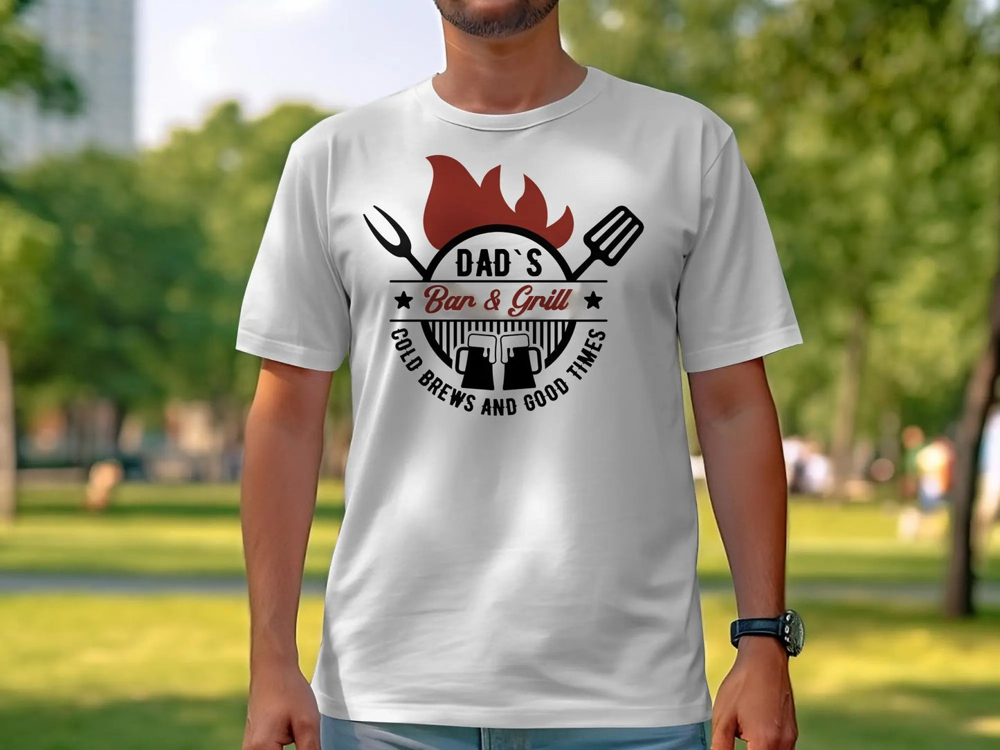 Dad's Bar & Grill Funny Apparel Tee Shirt BBQ Wear Great for Your BBQ Cookouts - Creations Unlimited