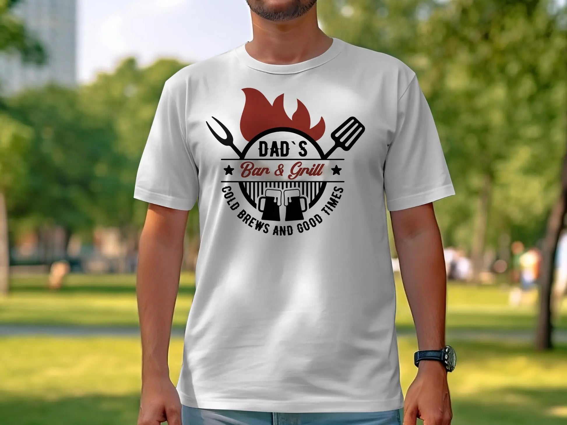 Dad's Bar & Grill Funny Apparel Tee Shirt BBQ Wear Great for Your BBQ Cookouts - Creations Unlimited