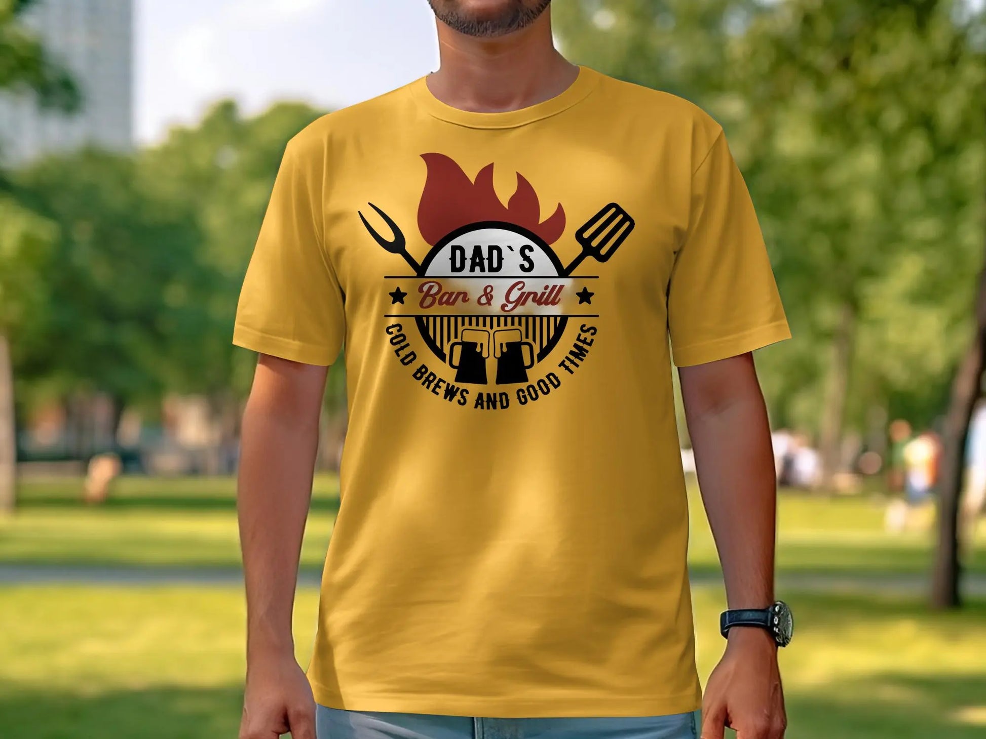 Dad's Bar & Grill Funny Apparel Tee Shirt BBQ Wear Great for Your BBQ Cookouts - Creations Unlimited