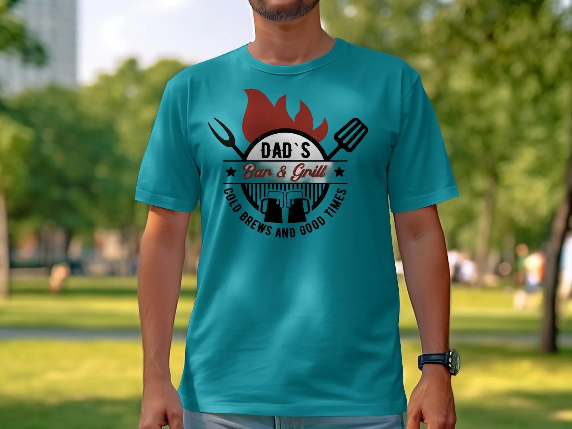 Dad's Bar & Grill Funny Apparel Tee Shirt BBQ Wear Great for Your BBQ Cookouts - Creations Unlimited
