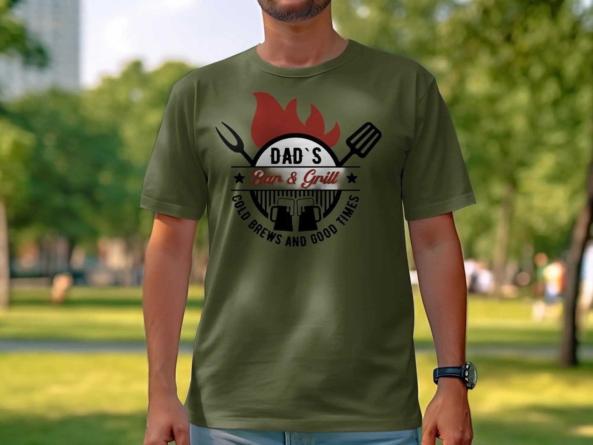 Dad's Bar & Grill Funny Apparel Tee Shirt BBQ Wear Great for Your BBQ Cookouts - Creations Unlimited