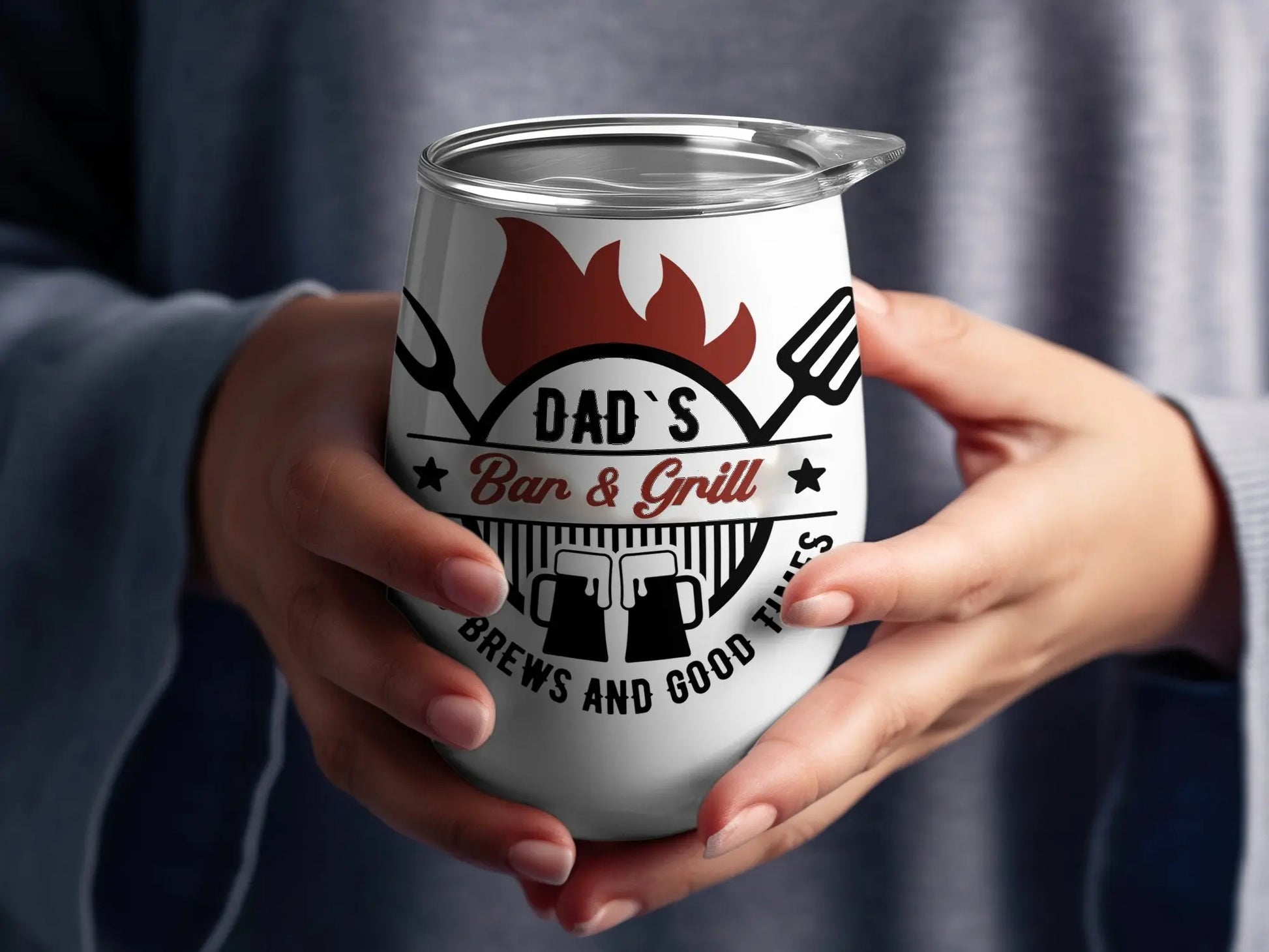 Dad's Bar & Grill Funny BBQ Wear Great for Your BBQ Cookouts 12 0z Wine Tumbler - Creations Unlimited