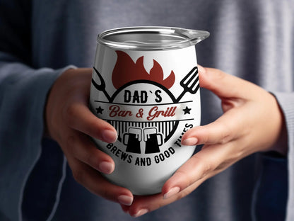 Dad's Bar & Grill Funny BBQ Wear Great for Your BBQ Cookouts 12 0z Wine Tumbler - Creations Unlimited
