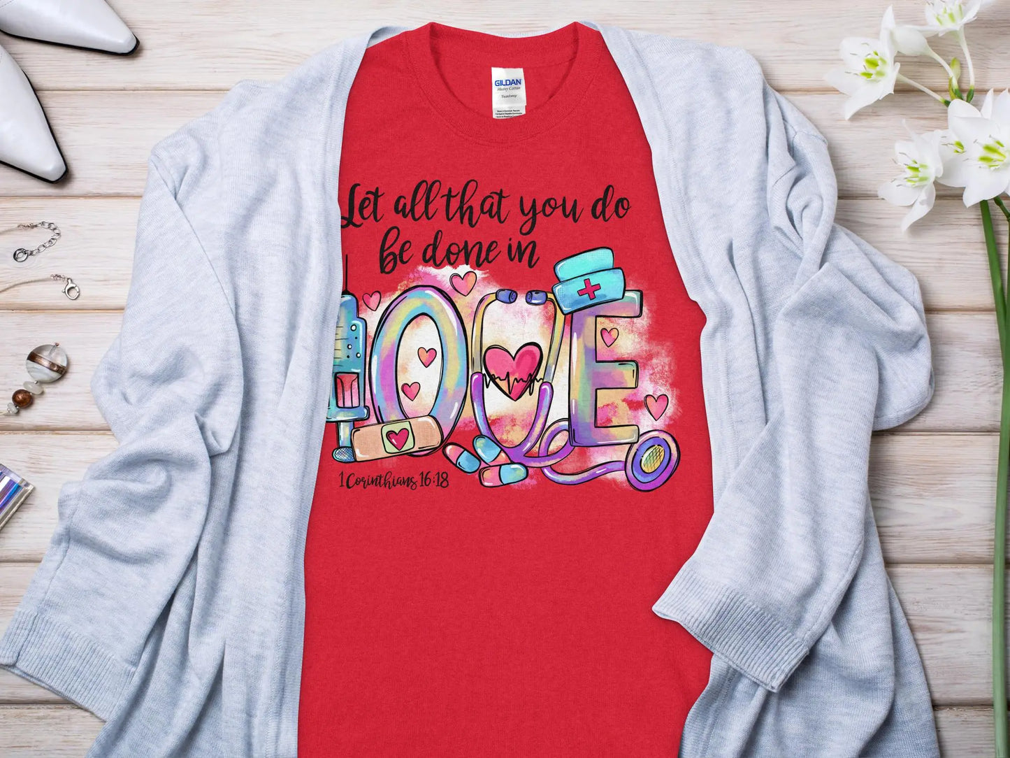 Done In Love Nurse, Future Nurse Gift Idea, Nursing School Student Grad, RN LPN, Nurse Life, Funny Nurse Quality Gilden Tee - Creations Unlimited