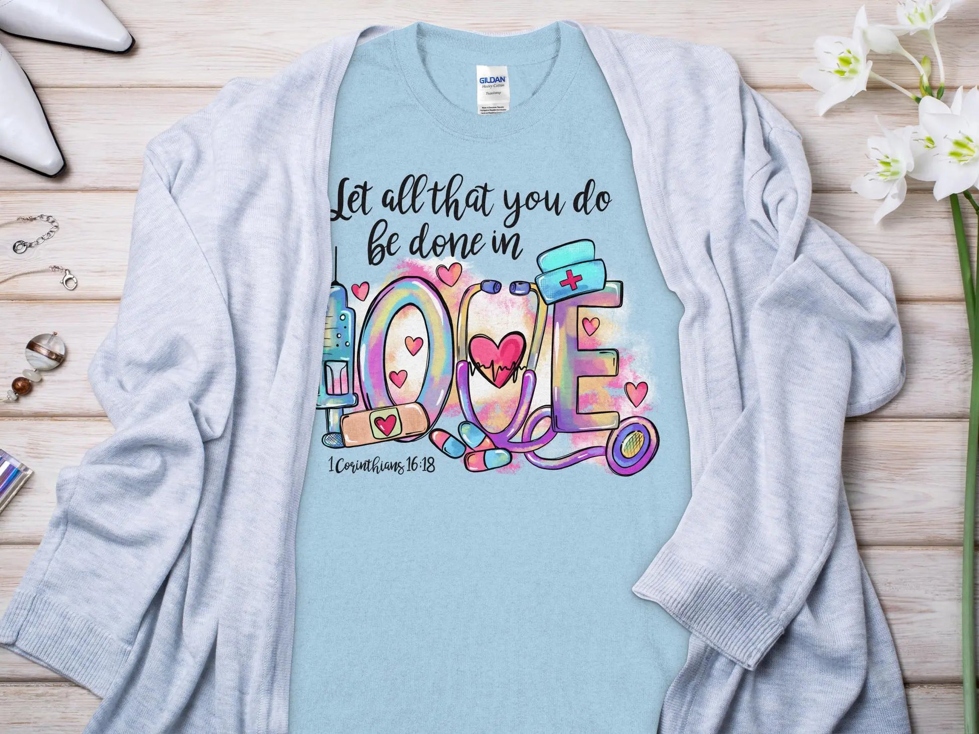 Done In Love Nurse, Future Nurse Gift Idea, Nursing School Student Grad, RN LPN, Nurse Life, Funny Nurse Quality Gilden Tee - Creations Unlimited