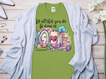 Done In Love Nurse, Future Nurse Gift Idea, Nursing School Student Grad, RN LPN, Nurse Life, Funny Nurse Quality Gilden Tee - Creations Unlimited