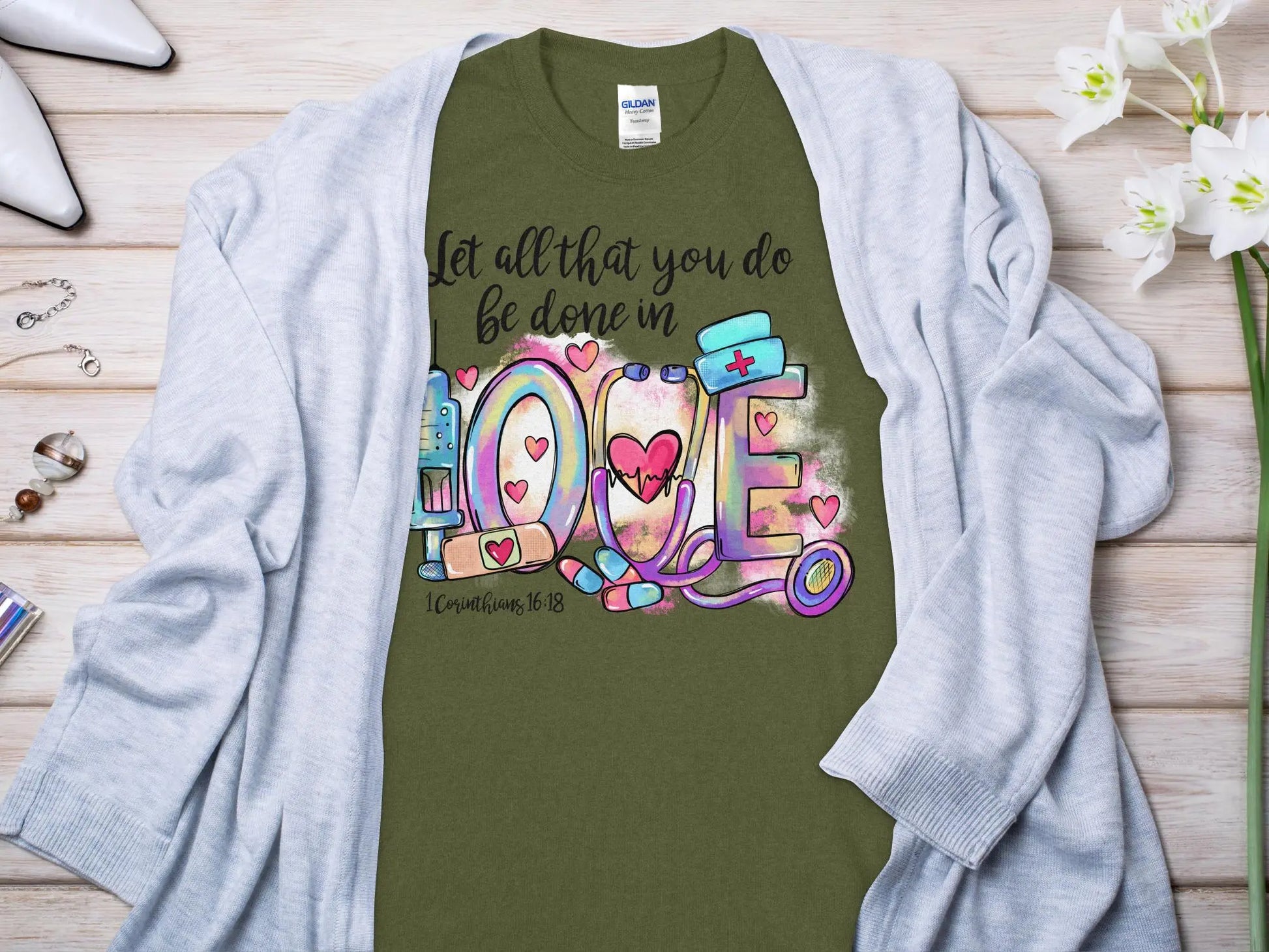 Done In Love Nurse, Future Nurse Gift Idea, Nursing School Student Grad, RN LPN, Nurse Life, Funny Nurse Quality Gilden Tee - Creations Unlimited