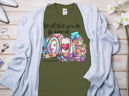 Done In Love Nurse, Future Nurse Gift Idea, Nursing School Student Grad, RN LPN, Nurse Life, Funny Nurse Quality Gilden Tee - Creations Unlimited