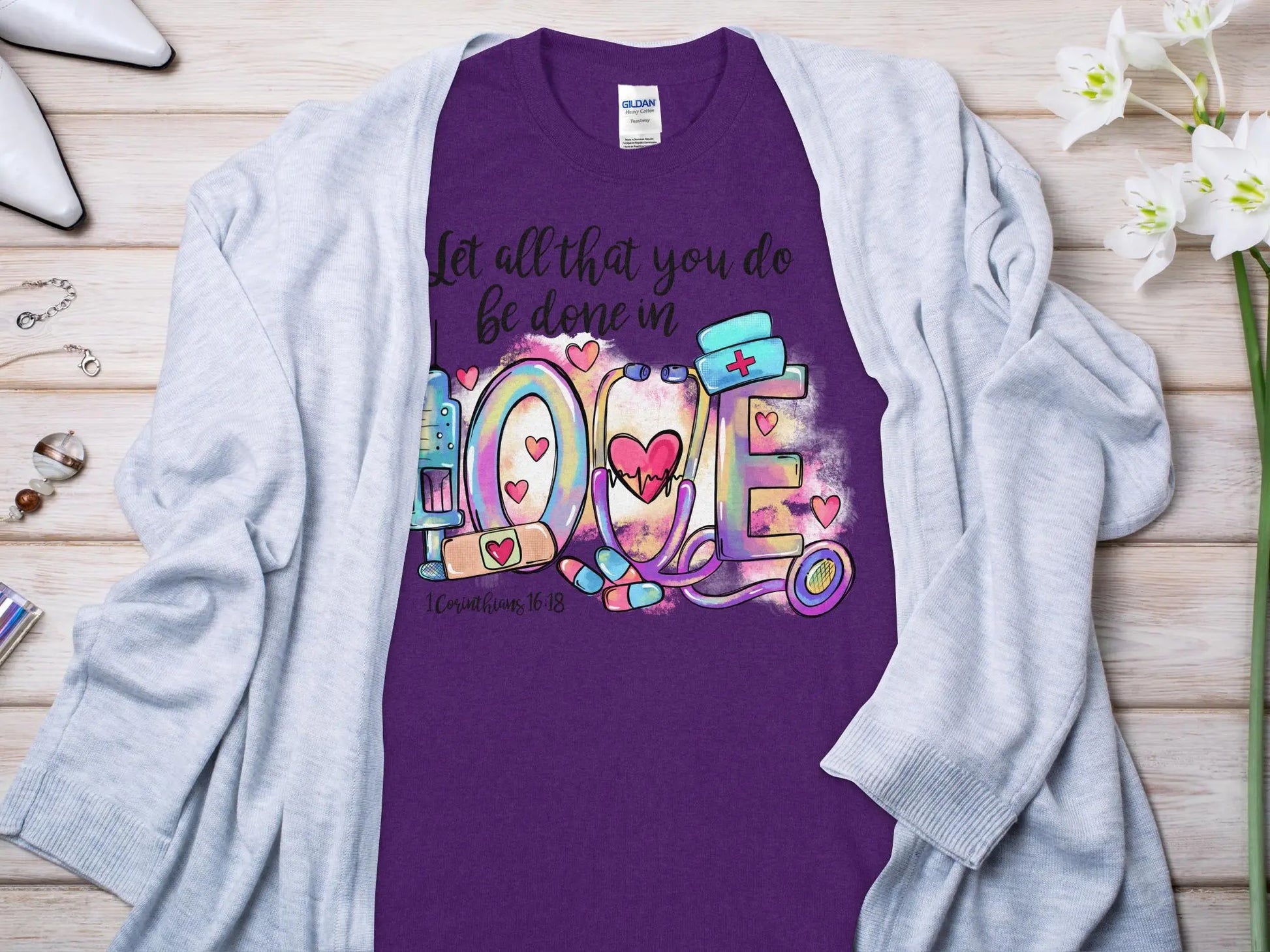 Done In Love Nurse, Future Nurse Gift Idea, Nursing School Student Grad, RN LPN, Nurse Life, Funny Nurse Quality Gilden Tee - Creations Unlimited