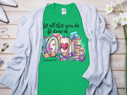 Done In Love Nurse, Future Nurse Gift Idea, Nursing School Student Grad, RN LPN, Nurse Life, Funny Nurse Quality Gilden Tee - Creations Unlimited