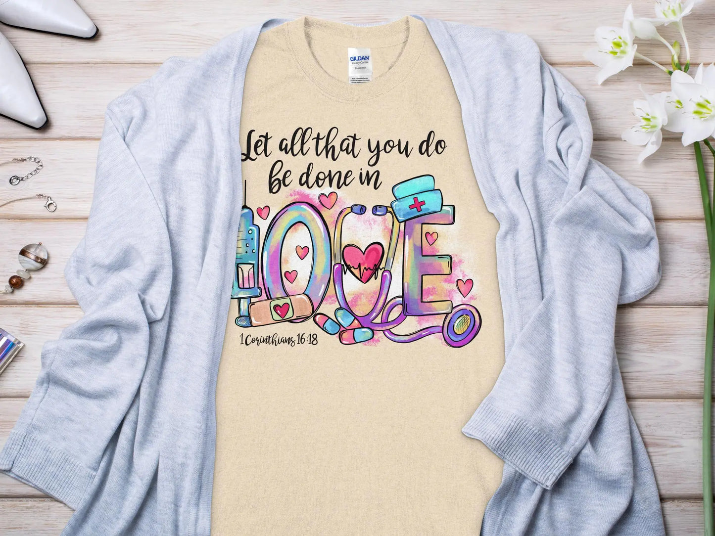 Done In Love Nurse, Future Nurse Gift Idea, Nursing School Student Grad, RN LPN, Nurse Life, Funny Nurse Quality Gilden Tee - Creations Unlimited