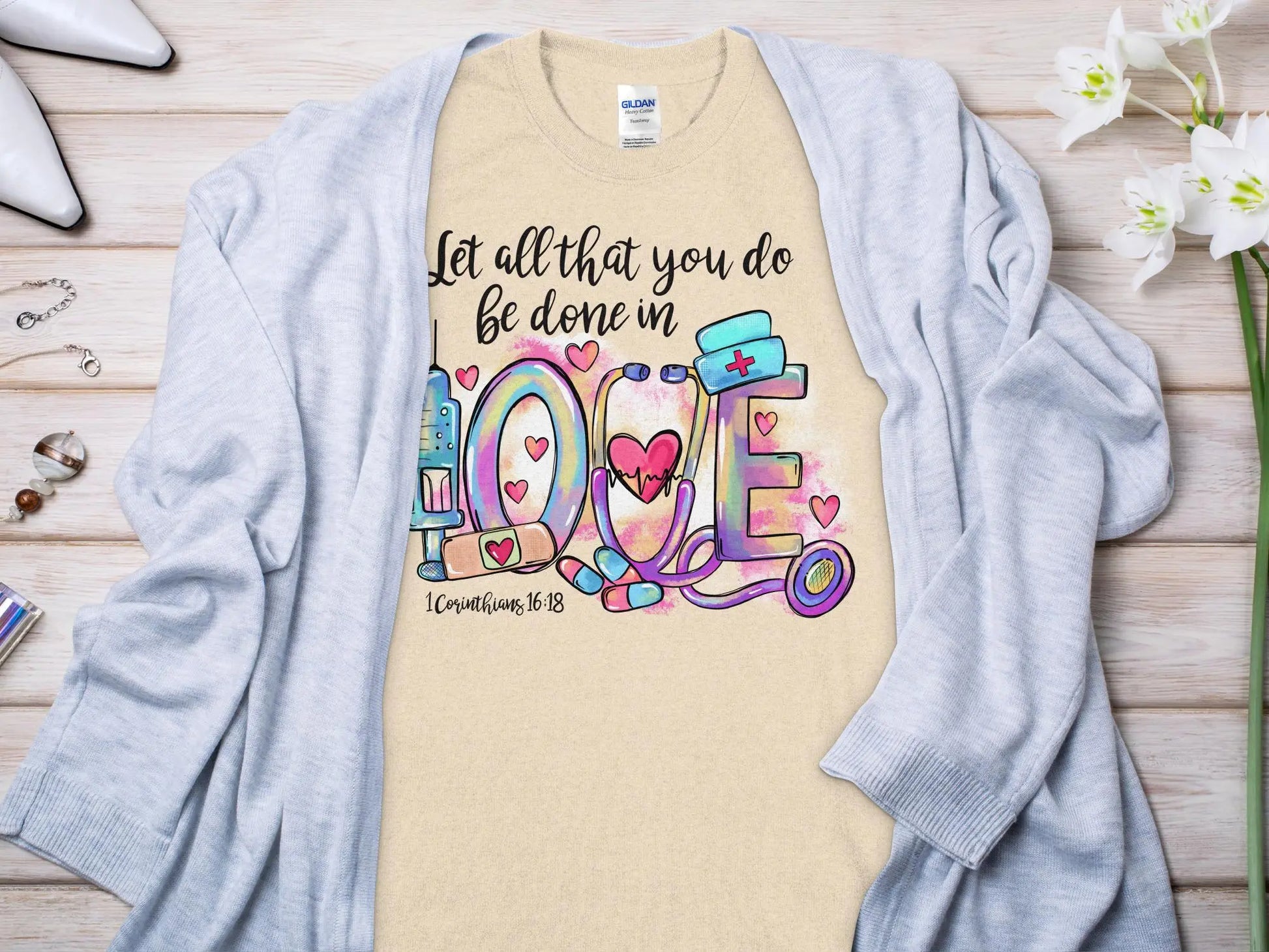 Done In Love Nurse, Future Nurse Gift Idea, Nursing School Student Grad, RN LPN, Nurse Life, Funny Nurse Quality Gilden Tee - Creations Unlimited