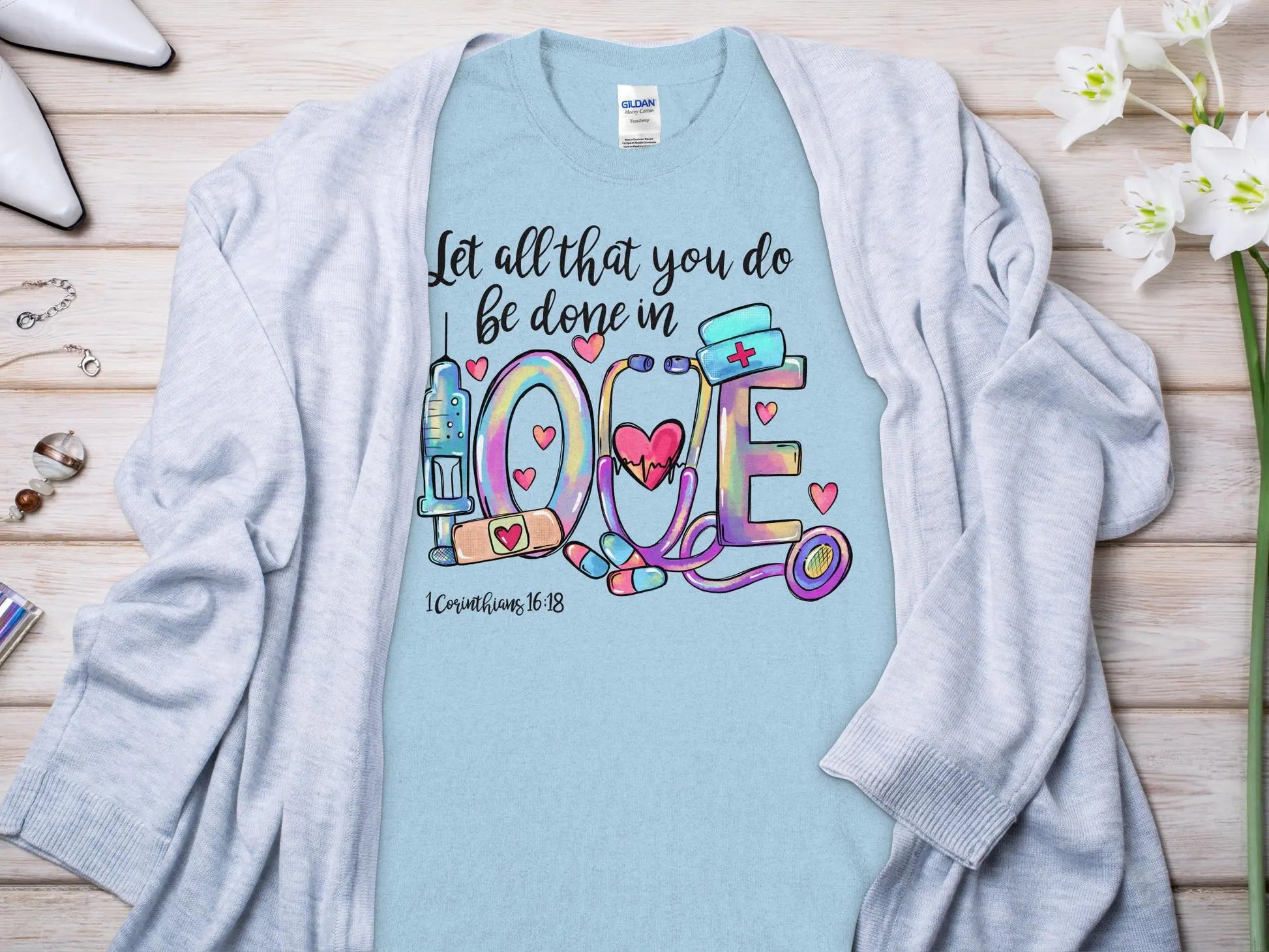 Done in Love Nurse, Future Nurse Gift Idea, Nursing School Student Grad, RN LPN, Nurse Life, Funny Nurse Quality Gilden Tee - Creations Unlimited