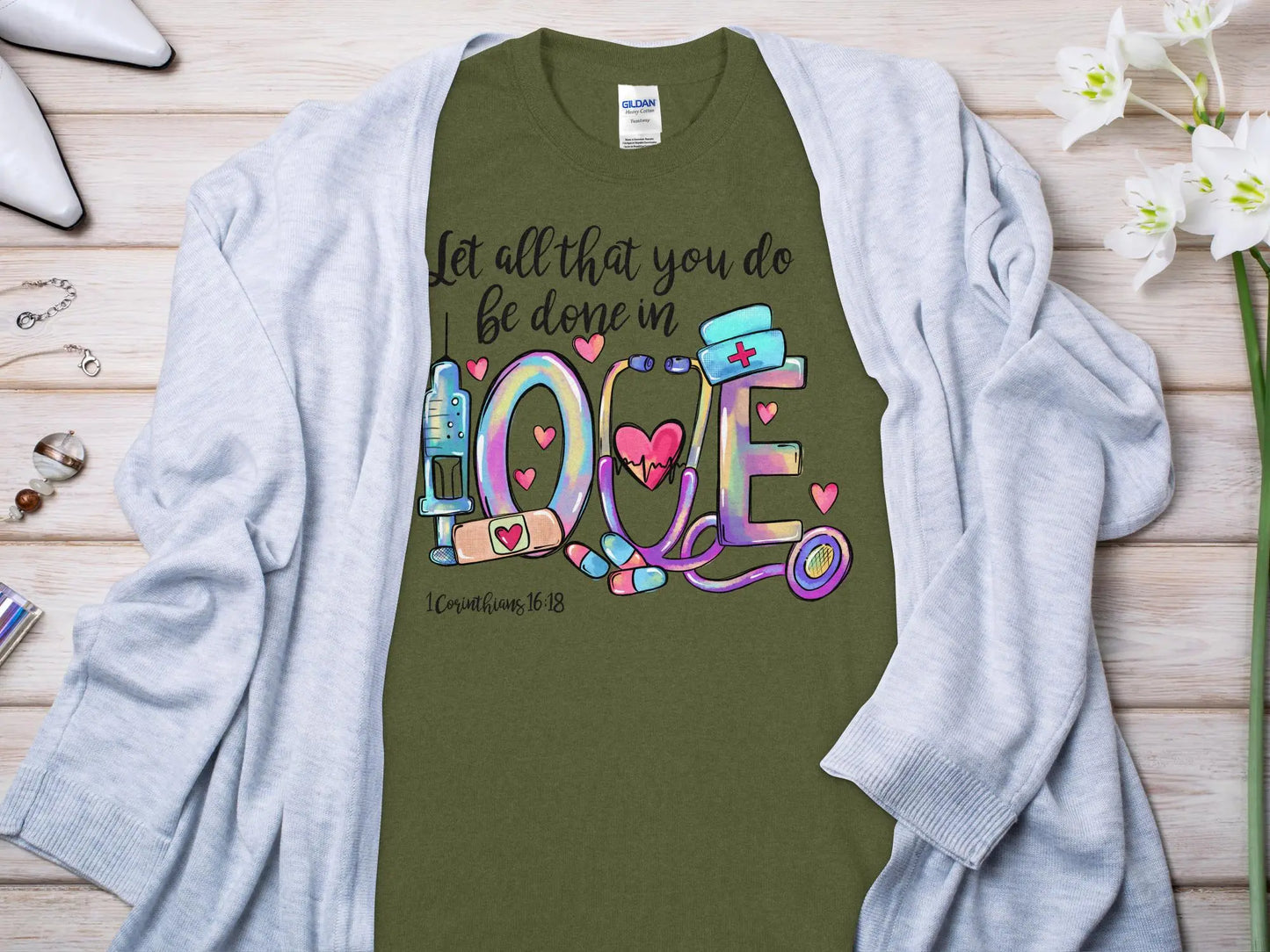 Done in Love Nurse, Future Nurse Gift Idea, Nursing School Student Grad, RN LPN, Nurse Life, Funny Nurse Quality Gilden Tee - Creations Unlimited